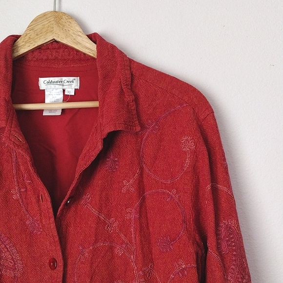 Coldwater Creek Embroidered Button Down Top Boho Linen Blend - Picture 1 of 4